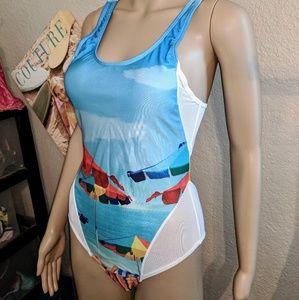Cute beach umbrella one piece swimsuit size Medium